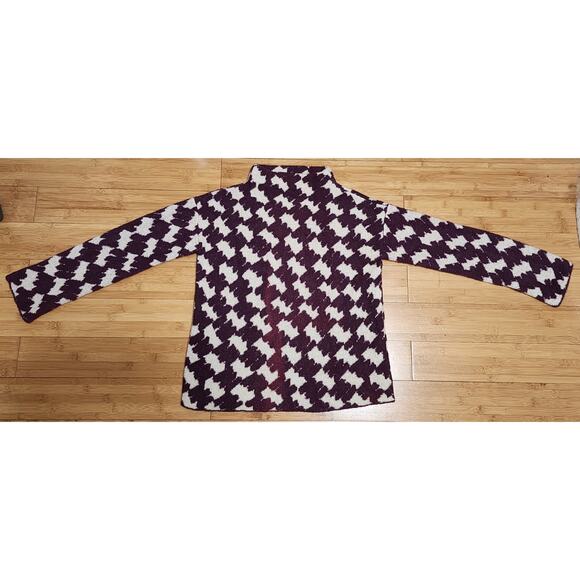 Ann Taylor Sweater Womens Sz XS Purple Ivory Houndstooth Mock Neck Pullover Knit - Picture 2 of 9